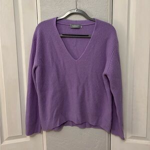 Ravella Como Cashmere Fisherman Sweater in Rich Lavender Size Medium